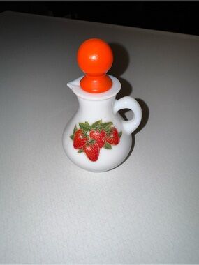 Vintage Avon “Strawberries and Cream” Milk Glass Bath Foam Mini Pitcher
